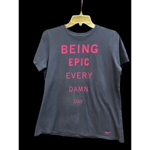 Woman's Athletic Cut The Nike‎ Tee Being Epic Nike Tshirt Navy Blue Pink